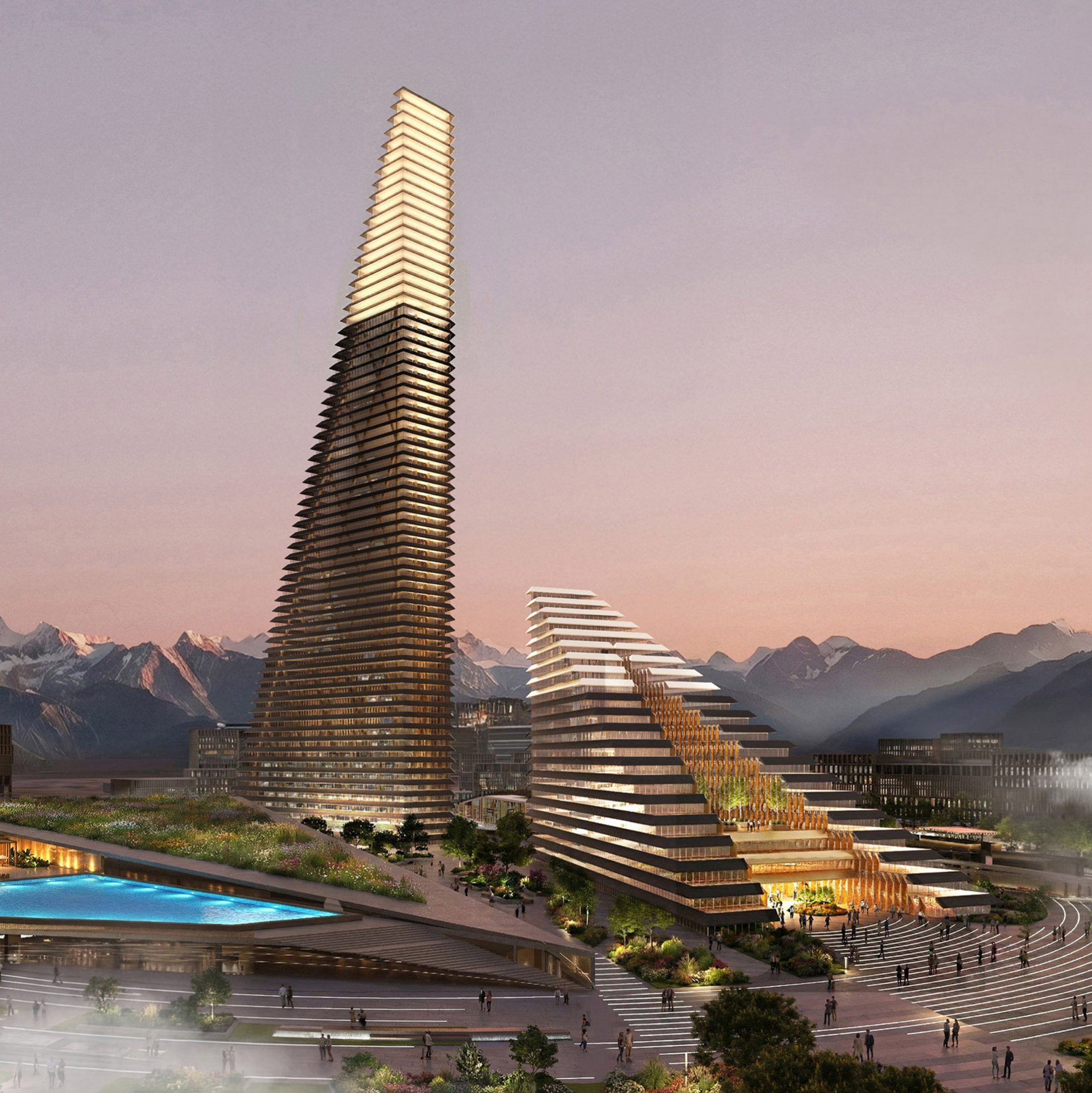 SOM公布哈萨克斯坦Alatau双塔方案:以地貌意象组织新城地标